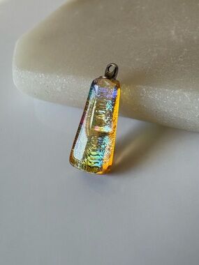 Artisan Dichroic Glass Pendant Gold Amber Iridescent Rainbow Shimmer Sunset
